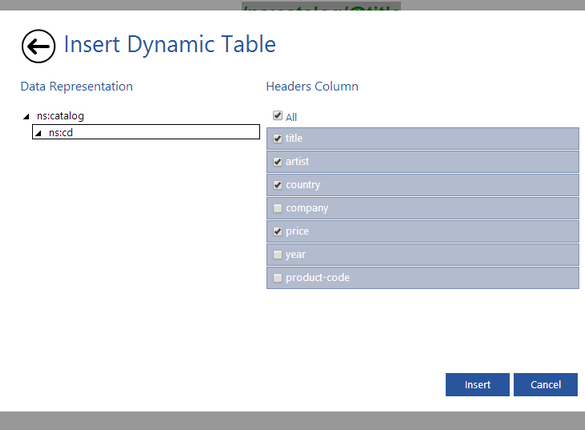 dynamic table options